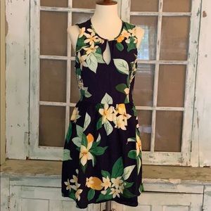 Navy blue and citrus/floral dress